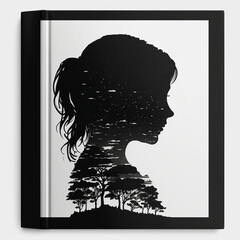 Girl silhouette in a book. Generative AI.
