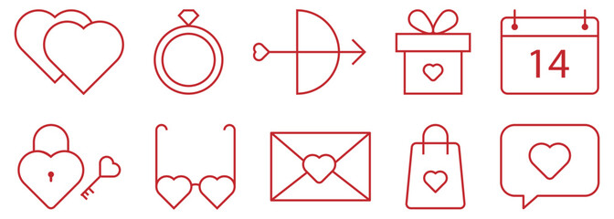 Set of red valentine's day icons. Vector illustration
