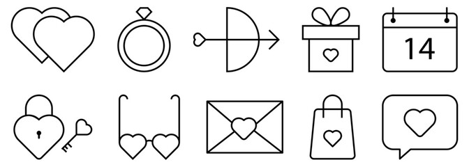 Set of Valentine icons love symbols. Vector illustration