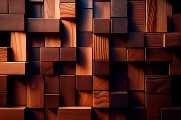  interior wall decorated with wood.   wooden background wall from cubes. Generative AI.