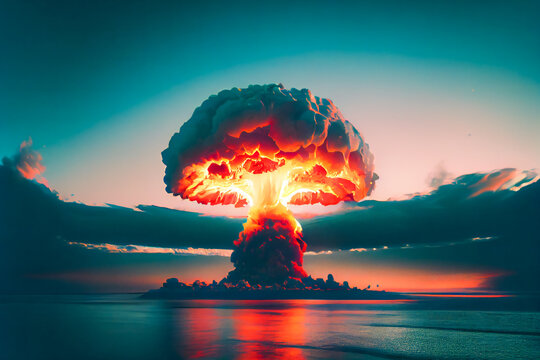 Atom bomb explosion.  Nuclear explosion in the sea. Generative AI.