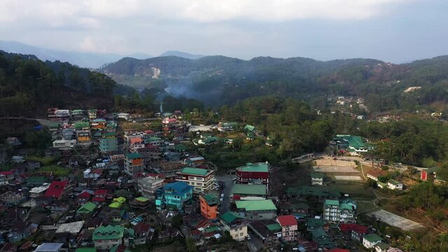 The city of Sagada in the green mountains , Asia, Philippines, Ifugao, Luzon, towards Banaue, in summer on a sunny day.