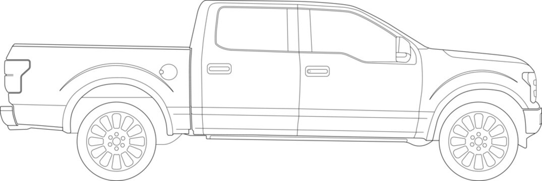Pickup Truck Silhouette Outlined, Illustration