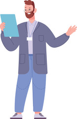 Scientist reading paper. Man in lab coat with document