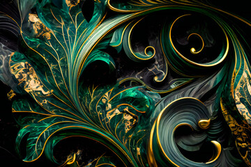 Green and gold marble texture. Luxury abstract background. Generative AI.