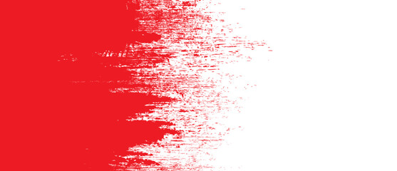 Red brush stroke background. Red ink splash on backdrop. Brush background for wallpaper, paint splatter template, dirt banner, watercolor design, dirty texture. Trendy brush background, vector