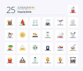 Food And Drink 25 Flat Color icon pack including mug. food and restaurant. food.