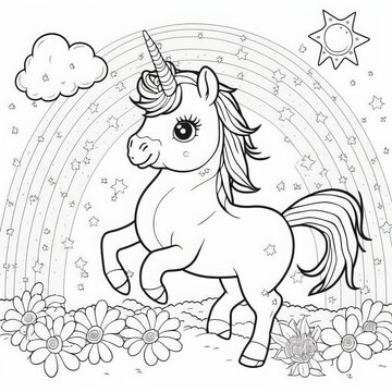 Beautiful unicorn coloring page