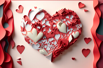 Cut Paper Craft Valentine's Day Heart Backgrounds - Generative AI.