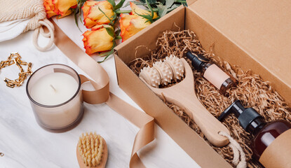 Valentines Day Mother's Day March 8 gift. Gift set Body care and face care beauty products bath set order on line.  spa Lotion, essential oil, cream, massage brushes and anti-cellulite