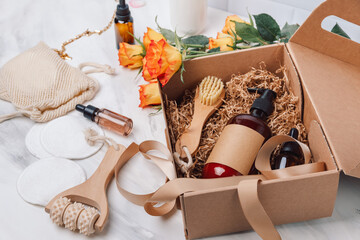 Valentines Day Mother's Day March 8 gift. Gift set Body care and face care beauty products bath set order on line.  spa Lotion, essential oil, cream, massage brushes and anti-cellulite