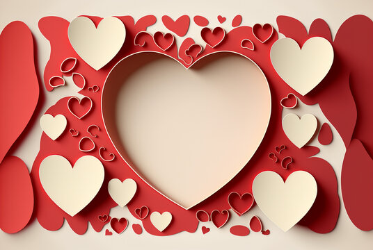 Cut Paper Craft Valentine's Day Heart Backgrounds - Generative AI.