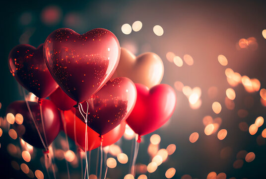 Valentine's Day Heart Balloon Background - Generative AI.