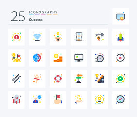Sucess 25 Flat Color icon pack including opportunity. key. money. achievement. hour