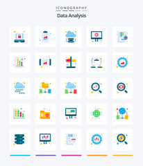Creative Data Analysis 25 Flat icon pack  Such As flowchart. setting. analytics. management. develop
