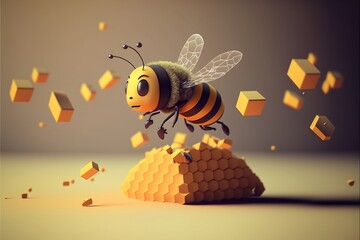A bee flying around yellow squares, generative ai 