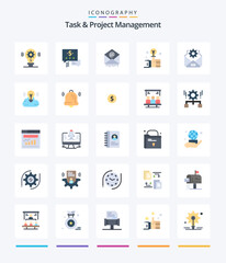 Creative Task And Project Management 25 Flat icon pack  Such As gear. mail. mail. smart. hand