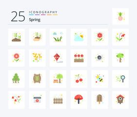 Fototapeta na wymiar Spring 25 Flat Color icon pack including flower. weather. growing hand. sun. spring
