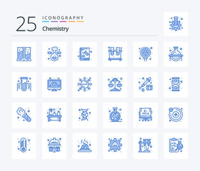 Fototapeta na wymiar Chemistry 25 Blue Color icon pack including molecule. tubes. chemical. flask. chemistry