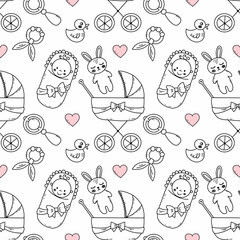 Newborn collection.  Seamless pattern for printing on fabric and packaging paper. Tailoring for children.