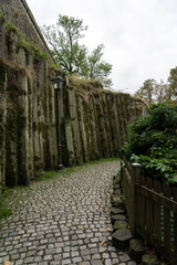 Burg Stolpen. Saxony. germany. Passage to the medieval fortress through the basalt rocks.