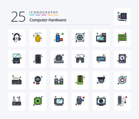 Computer Hardware 25 Line Filled icon pack including monitor. desktop. port. computer. fan
