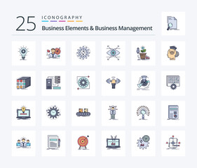 Business Elements And Business Managment 25 Line Filled icon pack including look. business. market. work. production
