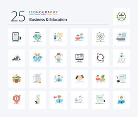 Business And Education 25 Flat Color icon pack including group. student. e learning. progress. chart