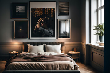 modern bedroom with picture wall
