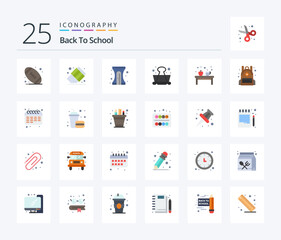 Back To School 25 Flat Color icon pack including education. cup. pencil. coffee. learning