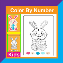 Fototapeta na wymiar happy easter bunny with eggs, Color by number coloring page