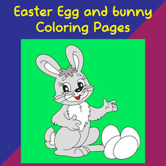 Obraz na płótnie Canvas Happy Easter Bunny with Eggs Coloring Pages For Kids