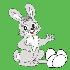 Happy Easter Bunny with Eggs Coloring Pages For Kids