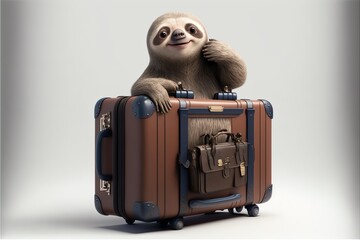 A cartoon 3d sloth with a suitcase, Ai Generated
