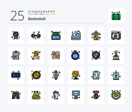 Basketball 25 Line Filled icon pack including winner. diadem. score. crown. game