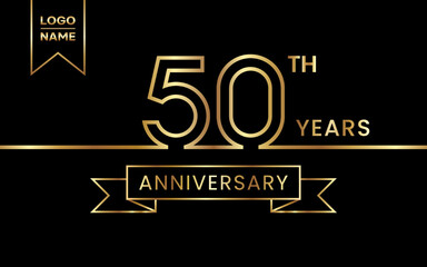50th Anniversary template design concept with golden text and ribbon. Vector Template Illustration