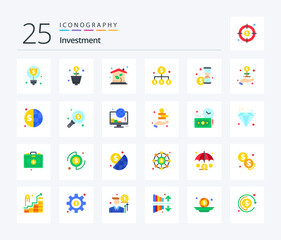 Investment 25 Flat Color icon pack including money. money. eco. investment. money