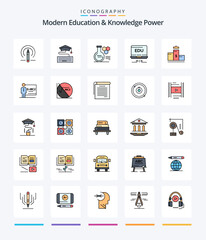 Creative Modern Education And Knowledge Power 25 Line FIlled icon pack  Such As first . education. chemistry. arrow. laptop