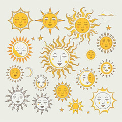 Sun drawing, vector illustration, clipart. Generative AI.
