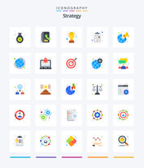 Creative Strategy 25 Flat icon pack  Such As global. marketing. silver. global. strategy