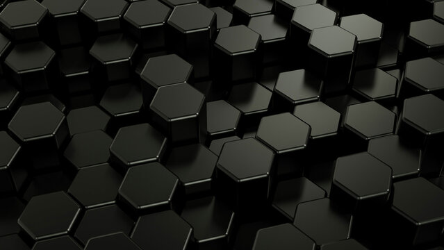 Abstract hexagons with smooth corners, tech background - 3D Illustration