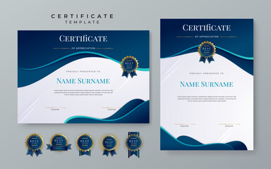 Modern award abstract duotone blue certificate design template for for award, diploma, achievement, business, honor, elegant, school college document template
