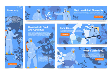 Obraz na płótnie Canvas Biosecurity plant health farm food agriculture chemical disinfection service landing page set vector