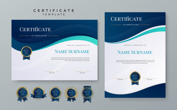 Modern Award Abstract Duotone Blue Certificate Design Template For For Award, Diploma, Achievement, Business, Honor, Elegant, School College Document Template