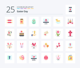 Easter 25 Flat Color icon pack including easter. duck. egg. egg. screen
