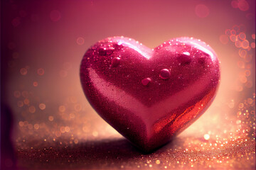 Fototapeta premium Beautiful heart on pink glitter in shiny bokeh background. Generative ai illustration