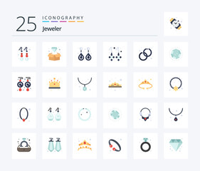 Jewellery 25 Flat Color icon pack including jewelry. fashion. jewelry. earring. jewelry