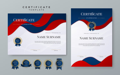 Modern red and blue certificate template
