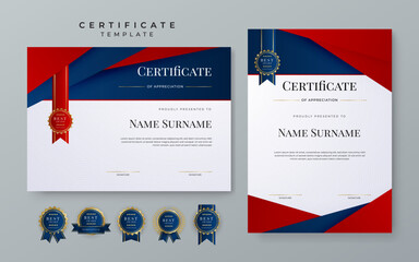 Modern red and blue certificate template