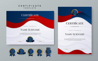 Modern red and blue certificate template